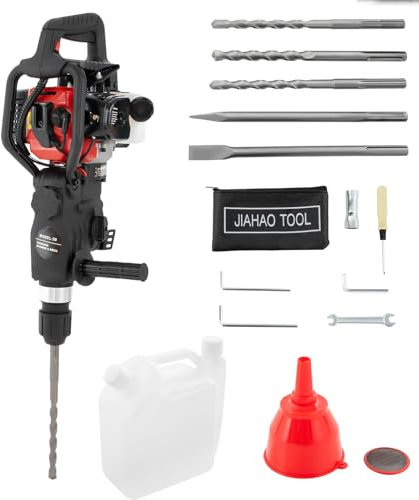 Trapano a percussione 3 in 1, martello demolitore a benzina, 1000 W, 33 CC, 2 tempi, con 3 punte, scalpello a punta e scalpello piatto, martello perforatore per cemento, pavimenti, pareti in mattoni,