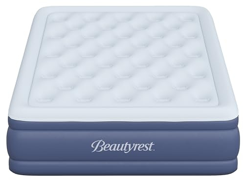 Beautyrest Supreme Air, Queen Size Air Mattress with Built-in Pump, Raised Inflatable Bed for Adults, Puncture-Resistant Vinyl, Auto Shut-Off, 650lb Support, Guest Bed, Camping Airbed, 3-Year Warranty