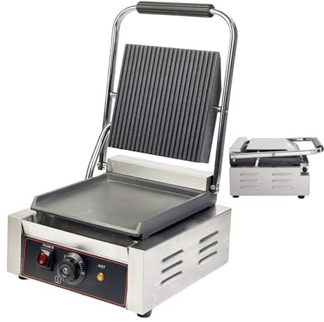forplubossmmp Sandwicheras Eléctricas Y Prensas para Pan, Tostadoras De Sándwich Antiadherentes De Una Sola Placa con Placa Ranurada Y Lisa para Filetes Carnes Verduras Hamburguesas, 1800 W,Smooth
