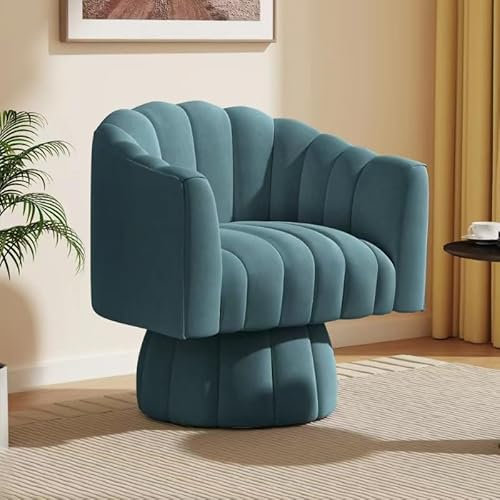 Mid Century Samtstuhl, 360 Grad drehbar, Akzent-Sofa-Stuhl mit breiter gepolsterter Sitzfläche, für Wohnzimmer, Schlafzimmer, Büro, Wartezimmer, Blau