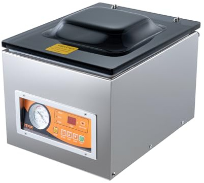 VEVOR Sellador al Vacío de Cámara 260 W Máquina de Envasado al Vacío de Acero inoxidable Tamaño Compacto de 260 mm para Cocina del Hogar Para Uso Comercial Para Alimentos Húmedos, Carnes y Adobos