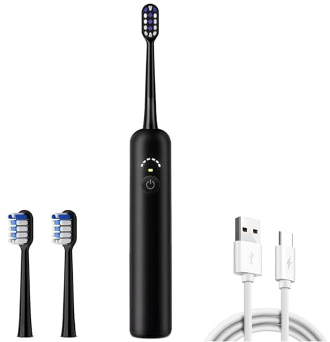 Schallzahnbürste 30S-Erinnerung 2 Minuten Integrierter Smart Timer,Elektrische Zahnbürste mit 3 Bürstenköpfe & 6 Putzmodi, 50000 VPM Ultraschallzahnbürste,Erwachsene Kinder Electric Toothbrush Schwarz
