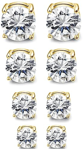 MILACOLATO 4 par magnetiska knoppörhängen i rostfritt stål för män kvinnor runda/fyrkantiga CZ inlagda magnetiska örhängen icke-piercing CZ clip-on stiftörhänge 3 färger 4-7 mm
