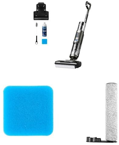 EUREKA RapidWash NEW430 Aspirador en Seco y Húmedo,Fregona Electrica sin Cable + Filtro de algodón de Repuesto, Paquete de 2 + Cepillo cilíndrico de Repuesto