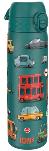 ion8 Botella Agua Acero Inoxidable Termica, 500ml, a Prueba de Fugas, Fácil de Abrir, Cerradura Segura, Aptas para Lavavajillas, Adapta a Portavasos, Asa de Transporte, Automóviles