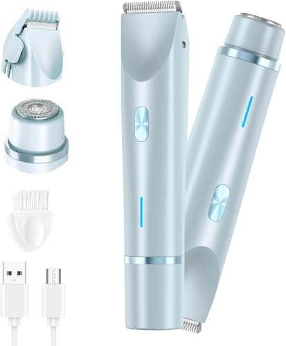 Étanche Rasoir Electrique Femme 2-en-1 Double Tête Tondeuse Intime pour Bikini, Get Smooth Easily Skin - pour Le Visage, Le Haut, Le Menton, Les Aisselles, Les Jambes (Bleu)