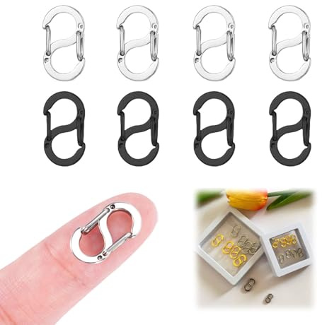 HAODOPSTY Kettenverschluss, Doppelt zu öffnende Armband Verschluss 8 Stück, Edelstahl verschlüsse für Armbänder, S-Lock Mini Karabiner, Armband Verschlüsse (16.5 Silber + Schwarz)