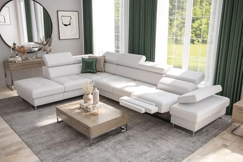 Friderik Ecksofa Galaxy Relax mit Schlaffunktion, 225×350, Kunstleder MADRIT, Bettkasten, Relaxfunktion, verstellbaren Kopfstützen & Armlehne (Weiß, Links)