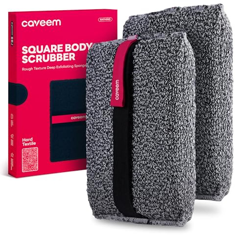 CAVEEM Exfoliating Body Scrubber, Rough Exfoliation Body Exfoliator Tool Sponge for Remove Dead Skin, Body Exfoliating Sponges, Men and Women Square Sponge for Shower, 2 Pack