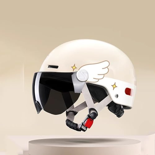 QJWMatic Casco da Moto Jet per Bambini, Casco Mezzo Jet con Visiera Parasole, per Ragazzi E Ragazze per Ciclomotore Scooter 5-12 Anni Omologato ECE B,48-54CM