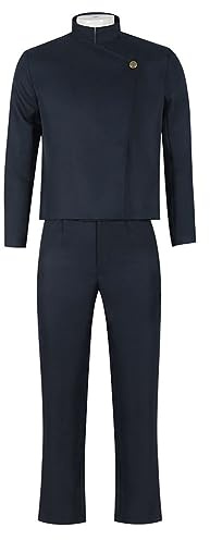 Zhongkaihua Gojo Satoru High School Cosplay Kostüm Komplettes Set Herren Uniform Jacke und Hose mit Perücke und Brille für JJK Anime Fans Halloween Karneval Comic-Con Rollenspiel