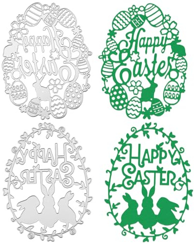 Easter Craft Dies for Card Making - Metal Cutting Dies with Egg Bunny Designs Scrapbooking Embossing Stencils, Compatible with Most Die Cutting Machines
