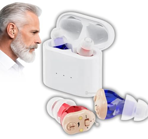 Biovera Red & Blue In-Ear Hearing Amplifier Pair for Seniors – Rechargeable, Lightweight & Easy-to-Use Sound Support Devices