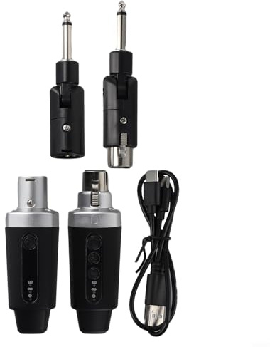 Convertisseur de microphone sans fil 2,4 GHz avec émetteur et récepteur XLR, interface métallique, batterie rechargeable USB, compatible avec les microphones dynamiques, portée de 50 m (1 en 1)
