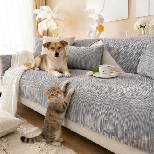 Generisch Sofa Überzug, Couch Überzug L Form 1/2/3/4 Sitzer, Sofa Cover Sofabezug Ecksofa rutschfeste Sofaschoner, Sofadecken für Sitzfläche, Universelle Sofa Überwurf (Grau, 70x120cm)