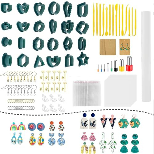 Lot de 207 Boucles D'oreilles en Argile Polymère,Emporte-PièCes en Argile PolymèRe,Emporte Pièces en Argile Avec Cartes et Crochets pour boucles D'oreilles Faire