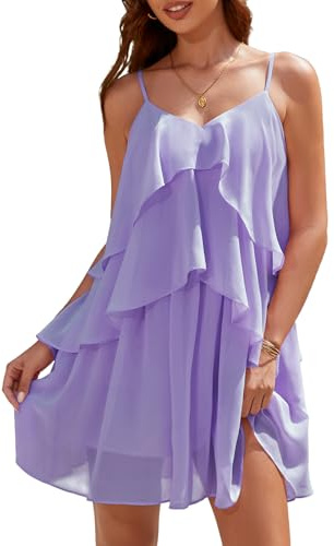 DRESSTELLS Women's Ruffle Dress Tiered Cocktail for Ladies Lavender S