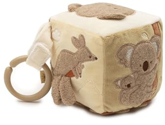 Jollein Cubo de motricidad – Canguro – Cubo de juego para bebé con espejo, elementos arrugables y de agarre – Juguete de actividades para bebé – Fomenta los sentidos y la motricidad – 10x10cm
