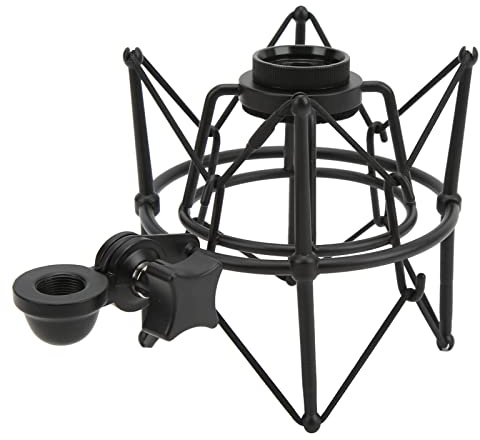 Microphone Shock Mount Clip, Anti Vibration Mic Holder with Adjustable Angle and Elastic Rope Design, Compatible with 21mm Condenser Mics for Studio Live Streaming Recording (Black)