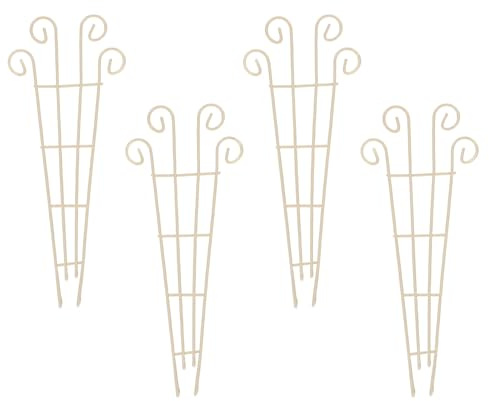 POPETPOP Ensemble de 4 Treillis Miniatures en Fer pour Plantes Grimpantes, Support de Jardin Compact pour Pots, Couleur Beige Crème, pour Décoration Intérieure et Extérieure, Support