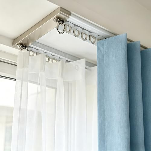 Ceiling Curtain Track, 4M Double Curtain Track,Double Row Curtain Track Ceiling Mounted, Silent Aluminum Heavy Duty Curtain Track System, Sliding Rails for Drapes Living Room Bedroom Room Divider