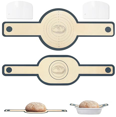 Silicone Bread Sling for Dutch Oven 2 PCS - Non-Stick Reusable Baking Mat with Long Handles & 2 Dough Scrapers, Heat Resistant Sourdough Baking Accessories for Easy Transfer