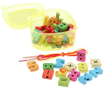 Ysyqkn Fädelperlen Lernspielzeug Lacing Holzperlen Feinmotorik Motorikperlen Sortierspiel für Kinder Unterwegs Mitbringsel, Nummer