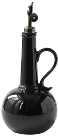 F Fityle Bouteille distributrice d' d'olive en céramique, capacité 600 ml, bouteille distributrice vinaigre pour la cuisine, le barbecue et les, Noir