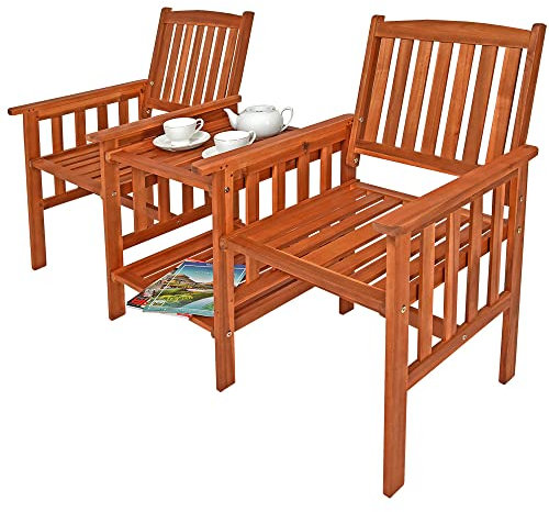 Casaria® Gartenbank Wetterfest Holz mit Tisch 2 Sitzer Holzbank 320kg Belastbar Akazie Outdoor Balkon Bank Massiv 164x63cm Sitzbank Garten Armlehnen Natur