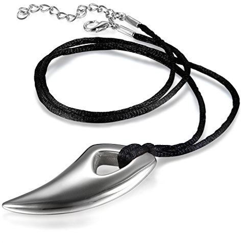JewelryWe Schmuck Herren Halskette, Edelstahl Wolfszahn Wolf Gebiss Zahn Anhänger mit verstellbare Kette, Schwarz/Silber/Gold/Rosegold