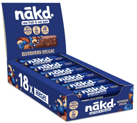 Nākd. Myrtilles | Raw Barres de Fruits et Noix | 100% D'ingrédients Naturels | Sans Sucre Ajoutés | Vegan | 18 x 35g