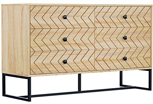 HOMCOM Bedroom Chest of Drawers 6 Drawer Zigzag Design 120x71cm Natural