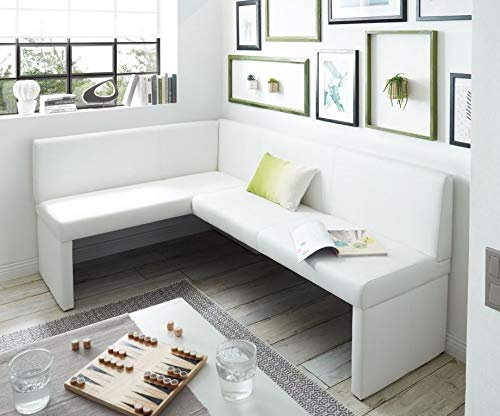 generisch Eckbank Kunstleder Esszimmerbank Sitzbank Sitzecke Küchen-Bank (140x200, weiß)