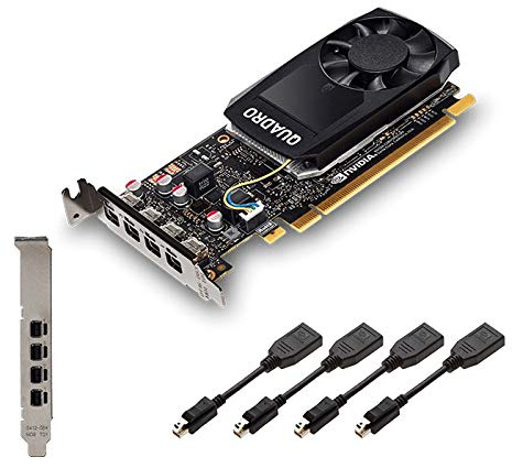 Nvidia Quadro P1000 PCIe Express 4GB GDDR5 4X Mini DisplayPort låg och hög profil professionellt grafikkort - svart - innehåller 8 bildskärmskablar - nytt vanligt OEM-kort i lådan