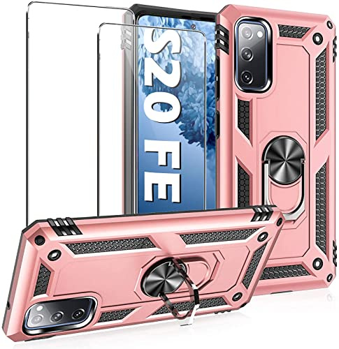 niter Kompatibel mit Samsung Galaxy S20 Fe 5G Hülle mit Displayschutzfolie, militärische Anti-Fall-Abdeckung für Samsung S20 Fe 5G Hülle mit Magnetring-Kickstand, Pink
