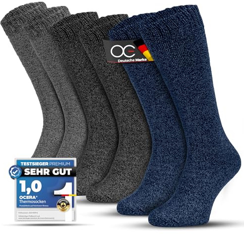 OCERA 6 Paar Herren Thermo-Kniestrümpfe mit Vollfrottee und Soft-Bund im Farbmix