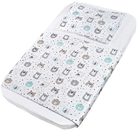FlyIdeas Spannbettlaken für Beistellbett 90x55 cm, 3 STK - 100% Zertif. Baumwolle 2 Spannbettlaken + 1 Matratzenschoner Wasserdicht für alle Babybettchen 50x90 / 60x90 / 40x90 / 45x90 etc.