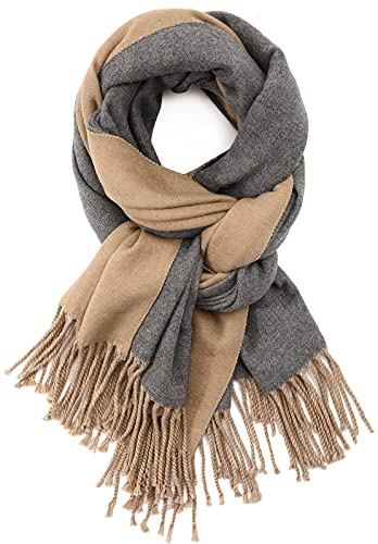 SPFASZEIV Damen Schal Cashmere Imitation Wraps Deckenschal Spleißen Karo Schal Herbst Winter Top Qualität Warm Schals 2Farbe (Khaki und Grau)