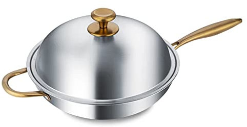 BAILR Antiaderente Pentola, Antigraffio Wok Cinese Padella Con Coperchio, Wok Cinese per Fornello a Induzione/fornello a Gas (A 32cm)