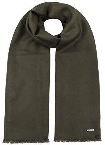 Stetson Lindo Schal Einfarbiger Schal aus 100% Wolle Eleganter Wollschal Herren Unifarben mit Markenemblem Herbst Winter oliv One Size