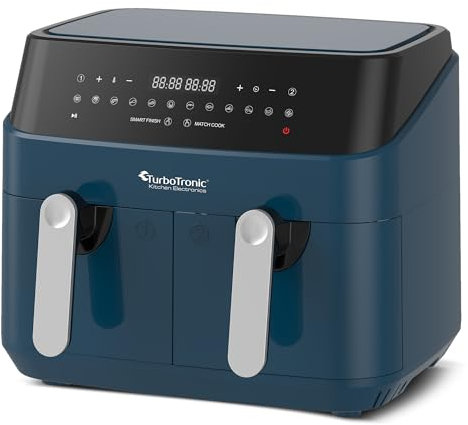 TurboTronic Doppel Heißluftfritteuse XXL, digitale Heißluft-Fritteuse, 9L (2x 4,5L Doppelkammer), 12 Programme, Airfryer, Fritteuse ohne Fett (blau)