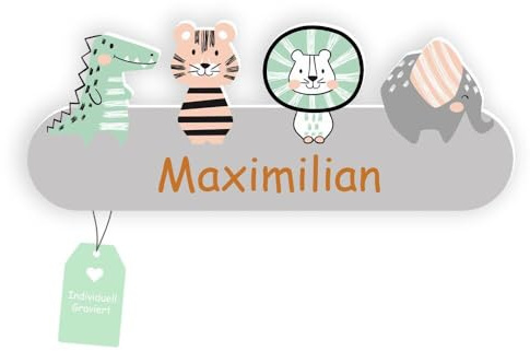 Kindsblick® Junglefreunde Türschild Kinderzimmer inkl. Gravur mit Wunschname und Gratisposter I Namensschild mit Klebepunkten für einfache Montage I Namensschilder Babyzimmer hergestellt in DE
