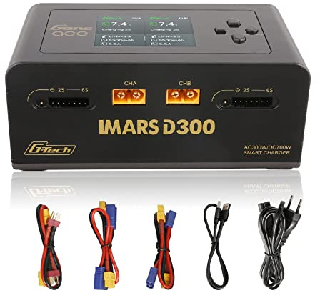 Gens ace Imars D300 Ladegerät Dual Channel AC300W/DC350Wx2 Balance Ladegerät mit Deans T XT60 EC3 EC5 Stecker für lipo Akku（Schwarze Farbe）