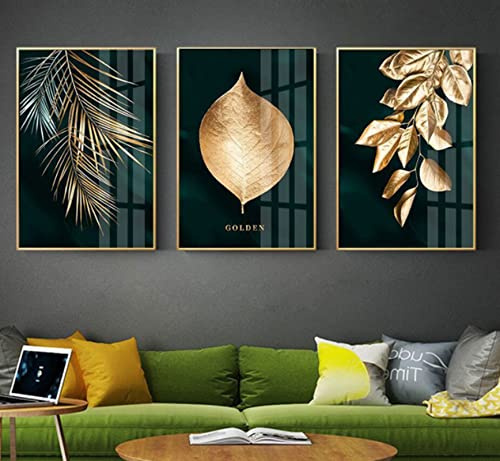 HEHGVCF 3er Set Pflanze Schwarzes Gold Kunstposter Leinwand Bilder Wandbilder Wohnzimmer Home Deco Gold Wandbild Rahmenlos (Gold,40 x 60cm)