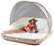 GOPLUS Colchoneta Hinchable Piscina y Playa, Tanning Pool con Toldo Retráctil y Desmontable UPF50+ para 2 Adultos, Hasta 200 kg, Flotador Tumbona Inflable con 2 Portavasos, 180x180x160cm