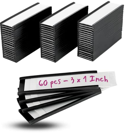 Availey 60 Pack Magnetic 'C' Channel Label Holders for Metal Racks and Shelves with Protective Films and Replacement Strips 3 x 1
