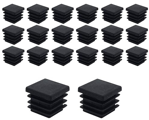20 Pcs Square Plastic Plugs, Black Tube Inner End Caps, Cover for Furniture Chair Desk Leg Tables Foot, Pipe (50mm x 50mm)
