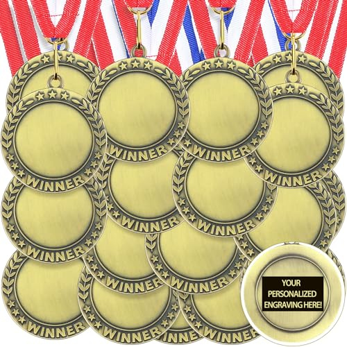 Junkin 24 Pcs Blank Award Medals with Neck Ribbons Winner Participation Medal Awards Make Your Own Kit 1st Place Cheer Participation Trophy Metal Prize Gift(Gold,Winner)