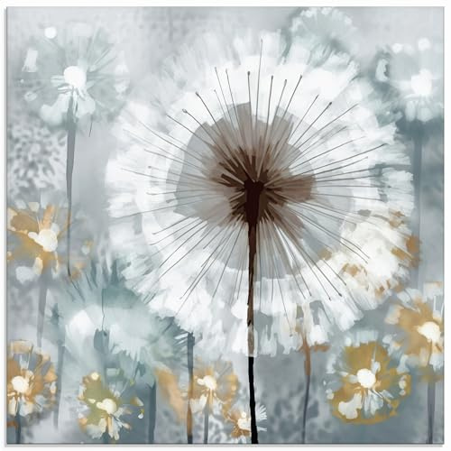 ARTland Wanddeko Glasbilder Wandbild Glas Bild einteilig 40x40 cm Quadratisch Abstrakte Kunst Pflanzen Blumen Pusteblume Löwenzahn Sommer Minimalismus U4QT