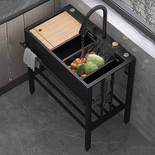 Freistehende Küchenspüle, Edelstahl Waschbecken, Außenbereich Edelstahlspüle Handwaschbecken Mit Wasserhahn, Waschbecken Ausgussbecken, Für Außen Innen Küche Garten Werkstatt Bauernhaus ( Size : 80x45